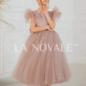 ankle length flower girl dress with flutter sleeves