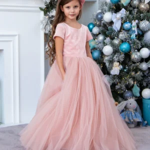 short sleeve Simple vevet flower girl dress