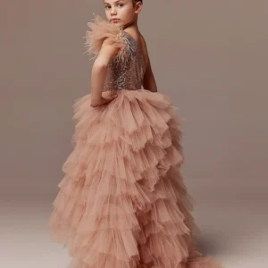 high low sequin girls pageant dress with train